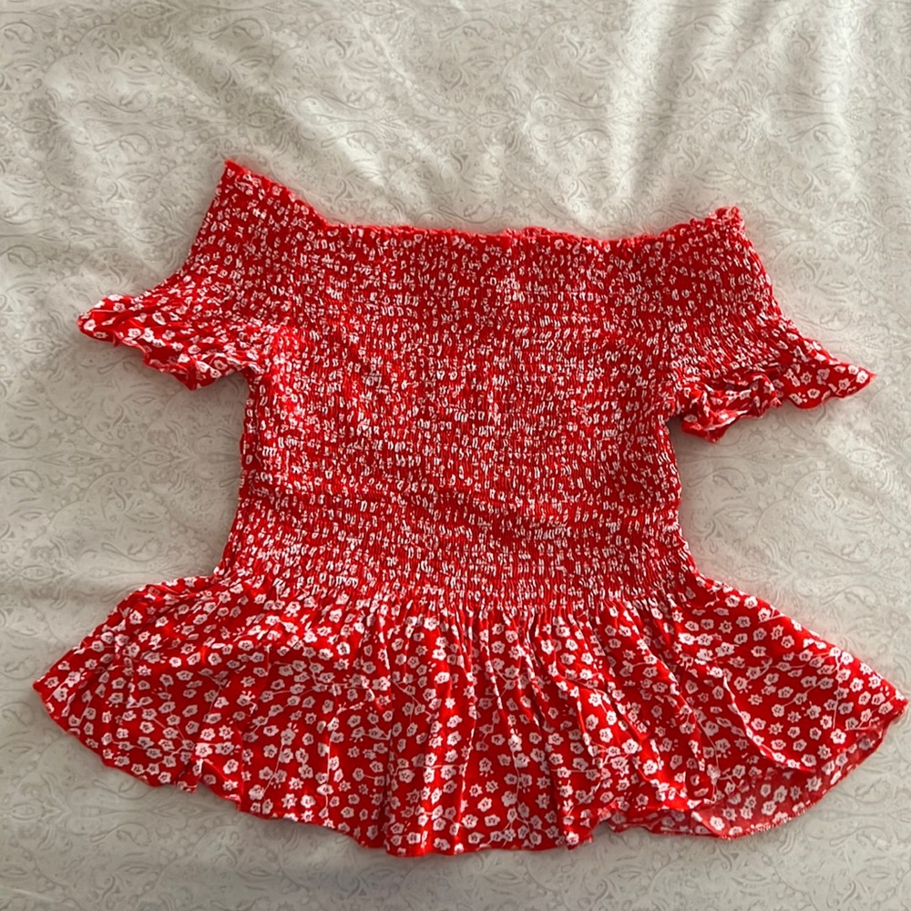 Hot Peach Woven Top w/ Floral Print
